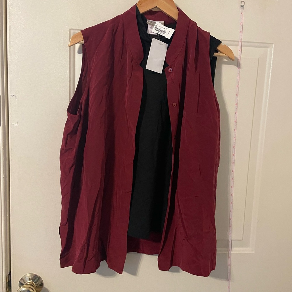 Coldwater Creek Red Button Down Shirt with Mandarin Collar